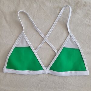 HOAKA Green White Colorblock Neoprene Bikini Top Mesh Detail Size XL